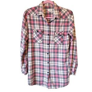 Matchstick Pink White Plaid Button Down Shirt Dress Womens M Preppy Casual Fall
